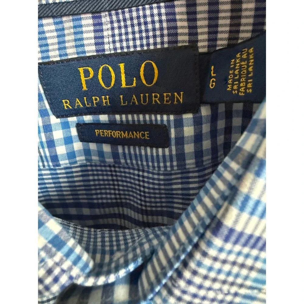 Polo Ralph Lauren Performance Plaid‎ Button Down Shirt Mens Size Large Blue